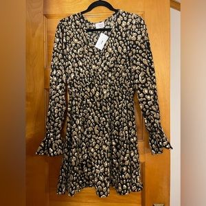 Fantastic Fawn animal print mini dress with balloon sleeves size L